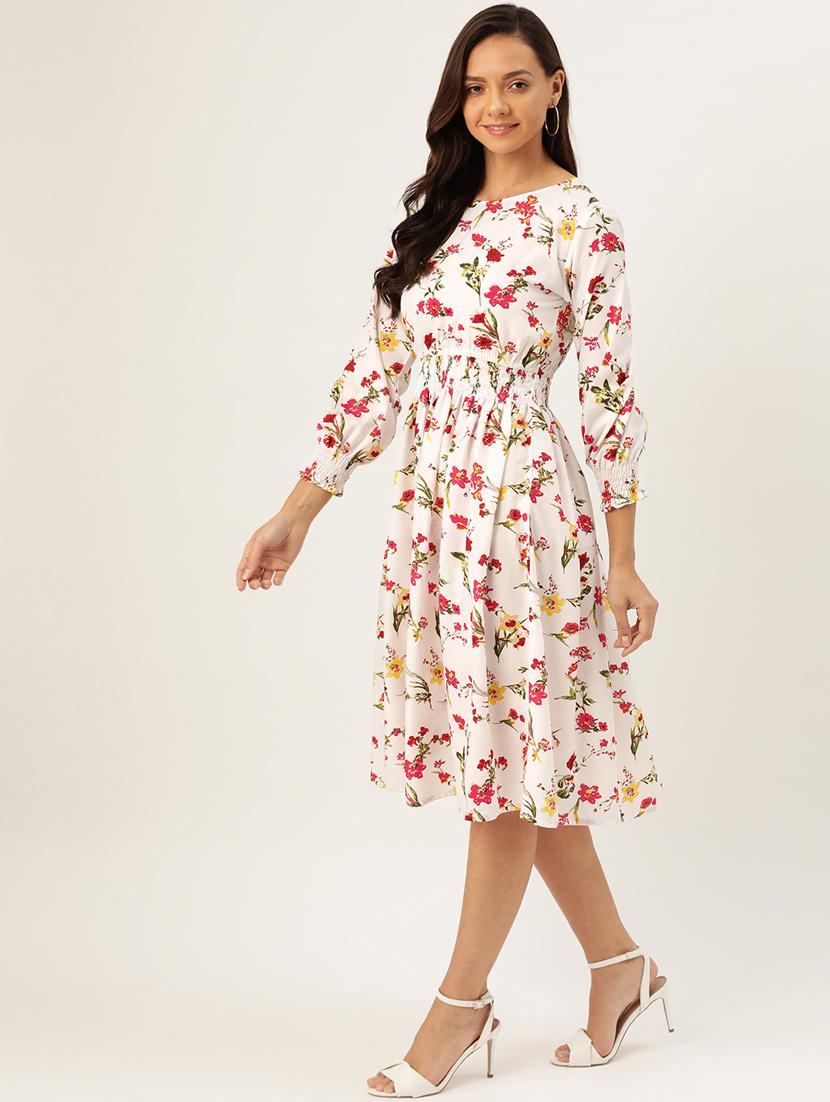 smocked waist floral a-line dress - 17111995 - Zoom Image - 2