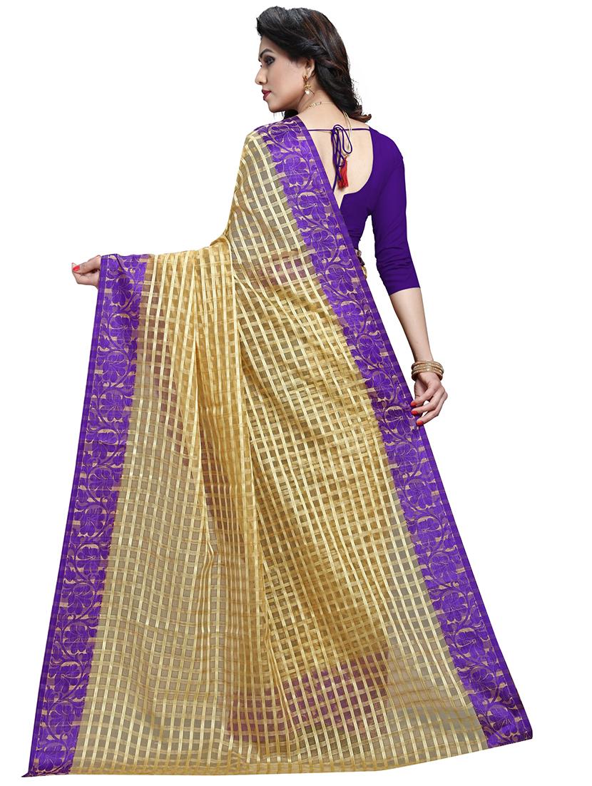 checkered handloom saree with blouse - 17112008 - Zoom Image - 2