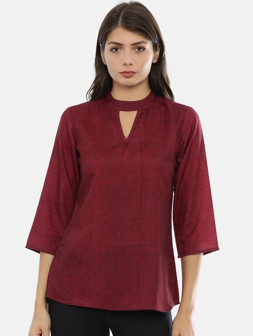maroon rayon regular top - 17112116 - Standard Image - 1