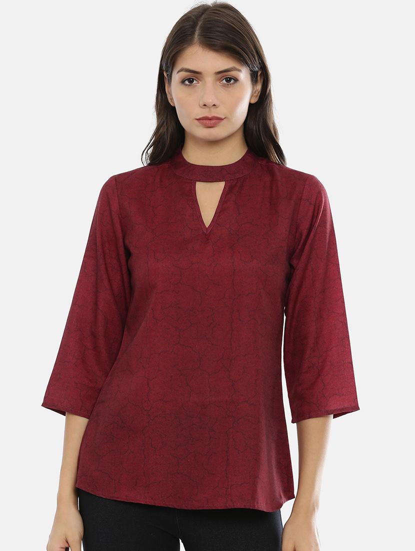 maroon rayon regular top - 17112116 - Zoom Image - 1