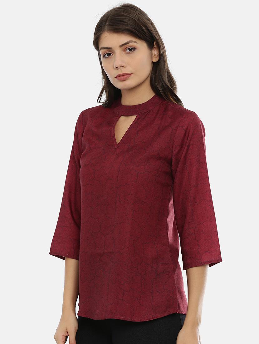 maroon rayon regular top - 17112116 - Zoom Image - 2