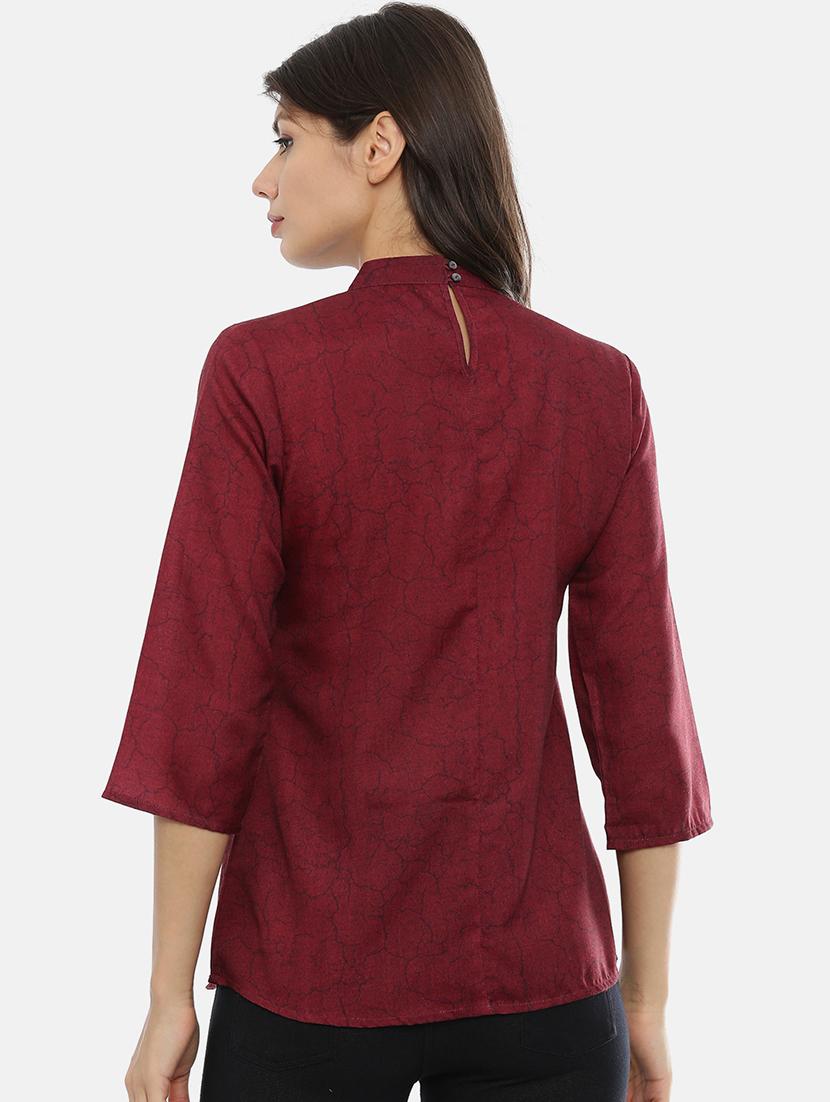 maroon rayon regular top - 17112116 - Zoom Image - 3