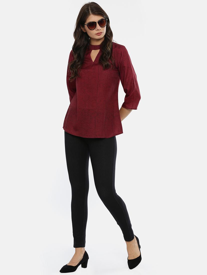 maroon rayon regular top - 17112116 - Zoom Image - 4