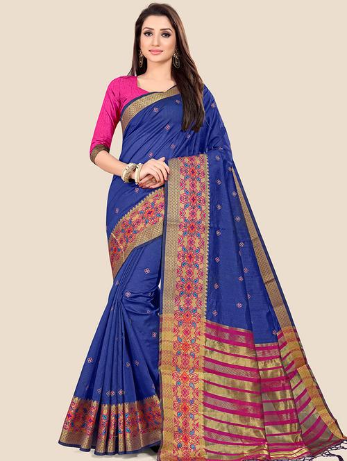 bordered embroidered saree with blouse - 17112162 - Standard Image - 1