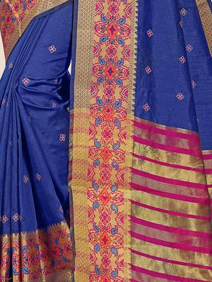 bordered embroidered saree with blouse - 17112162 - Standard Image - 3