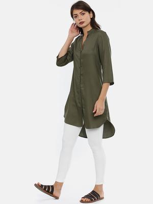 olive rayon regular tunic - 17112179 - Standard Image - 2