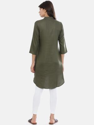 olive rayon regular tunic - 17112179 - Standard Image - 3