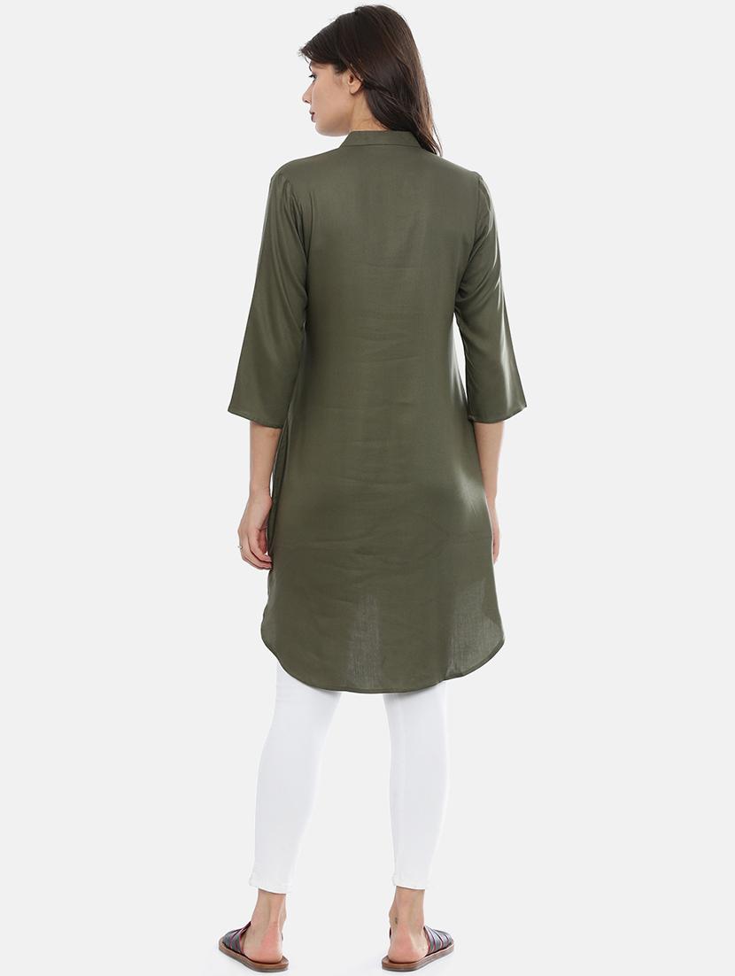 olive rayon regular tunic - 17112179 - Zoom Image - 3
