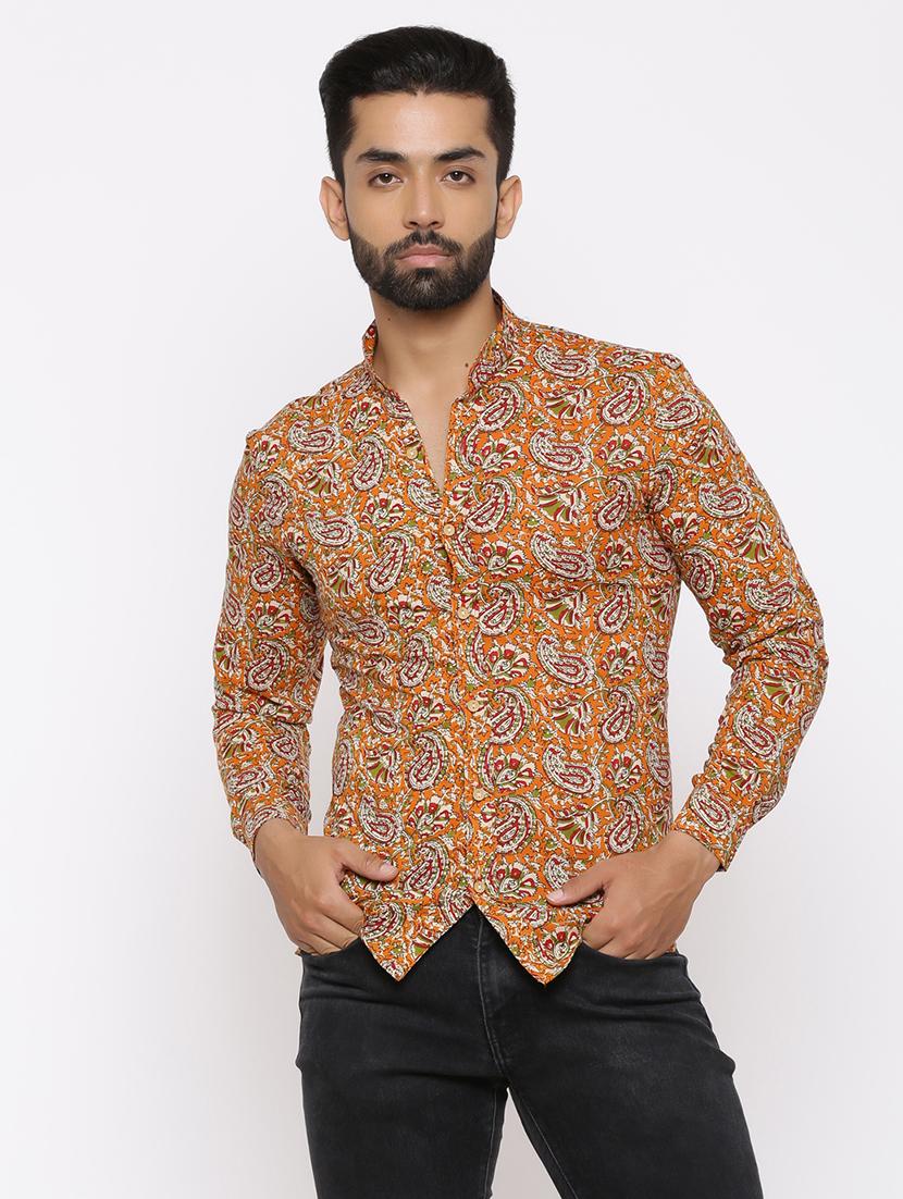 orange paisley print casual shirt - 17112555 - Zoom Image - 1