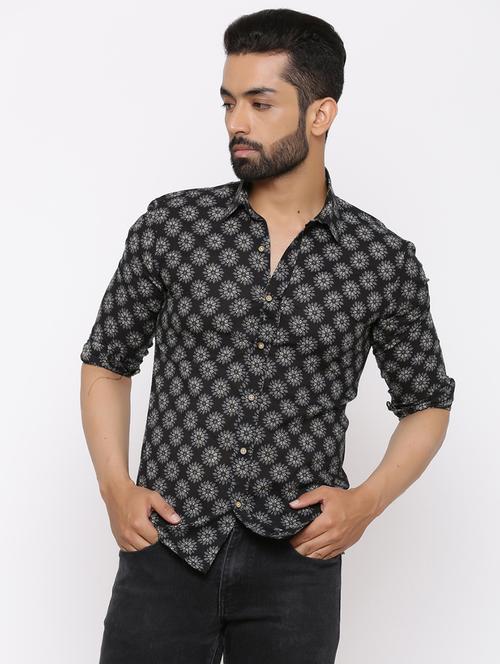 black floral print casual shirt - 17112557 - Standard Image - 1