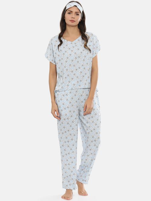 floral pyjama nightwear set with mask - 17112596 - Standard Image - 1