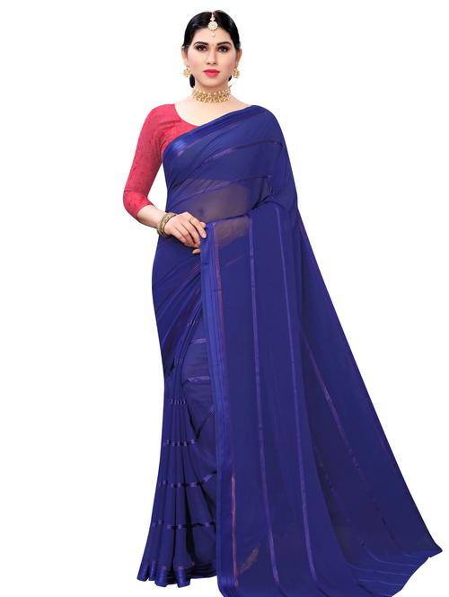 solid plain saree with blouse - 17112639 - Standard Image - 1