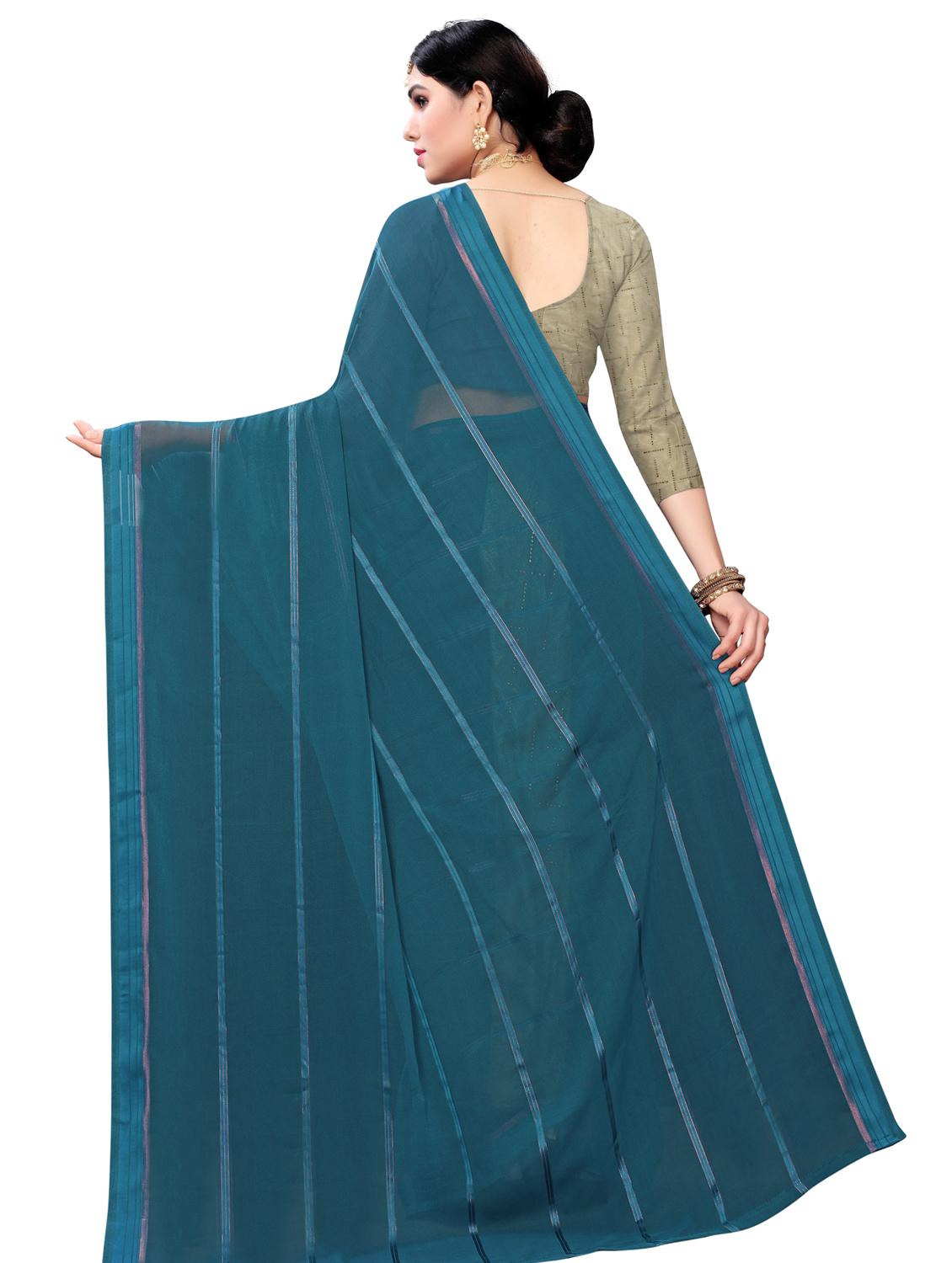 turquoise solid saree with blouse - 17112644 - Zoom Image - 2