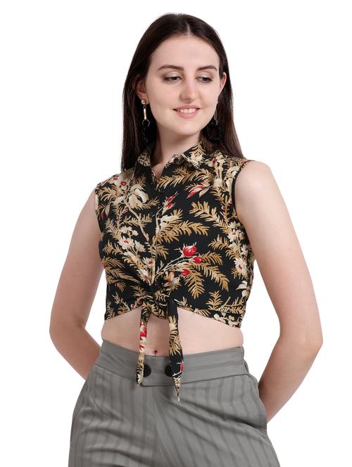 tie front printed crop top - 17113367 - Standard Image - 1