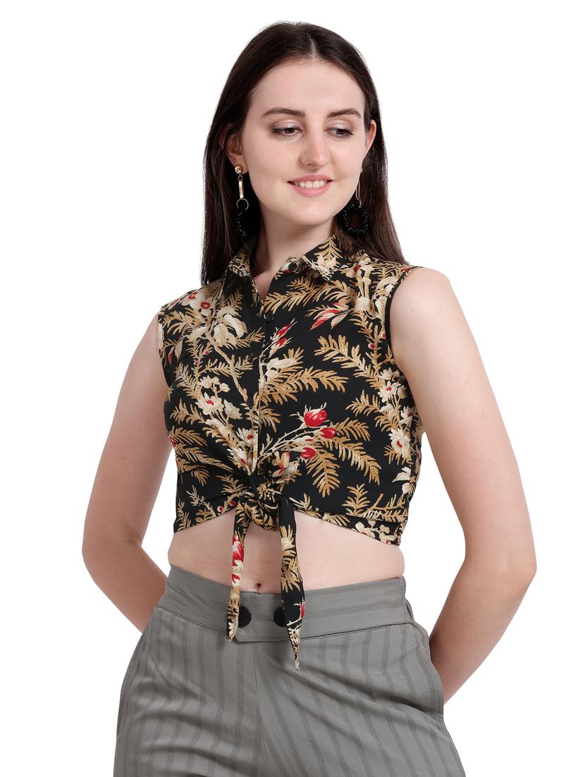 tie front printed crop top - 17113367 - Zoom Image - 1
