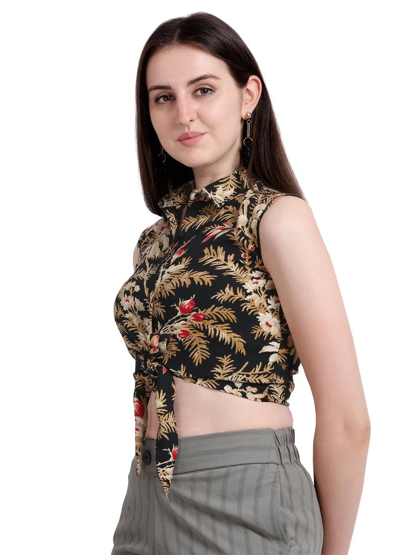 tie front printed crop top - 17113367 - Zoom Image - 2