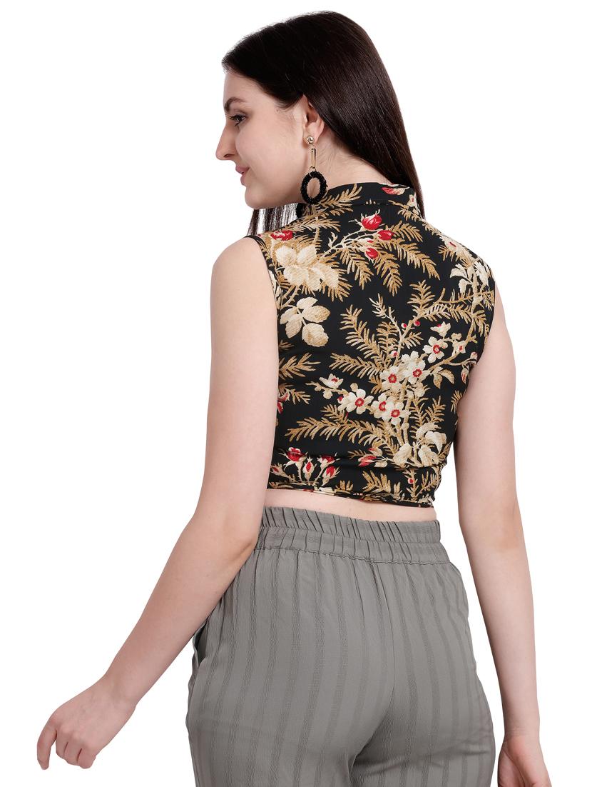 tie front printed crop top - 17113367 - Zoom Image - 3