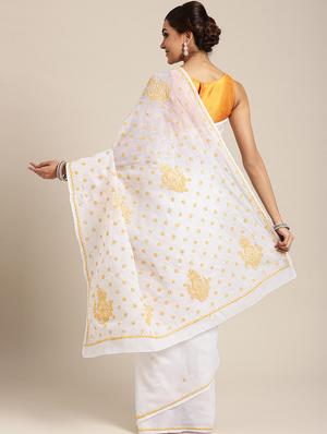 solid chikankari saree with blouse - 17113549 - Standard Image - 2
