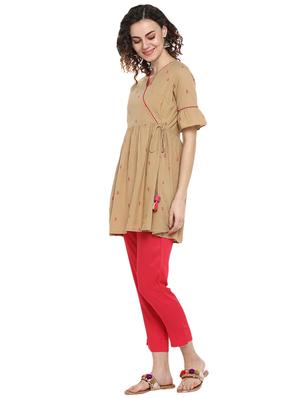 beige cotton aline kurti - 17113557 - Standard Image - 2