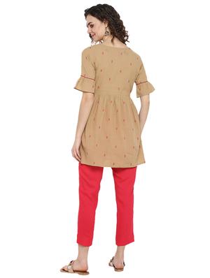 beige cotton aline kurti - 17113557 - Standard Image - 3