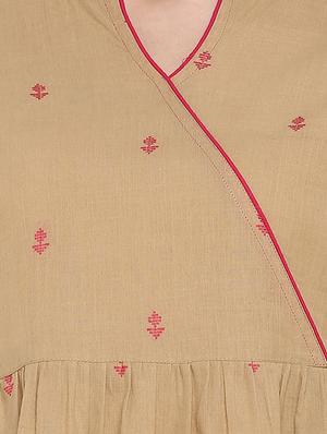 beige cotton aline kurti - 17113557 - Standard Image - 4