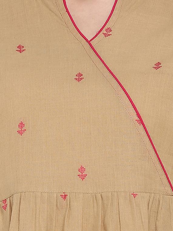 beige cotton aline kurti - 17113557 - Zoom Image - 4