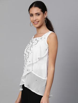 ada hand-embroidered white chikankari ruffle top - 17113586 - Standard Image - 2