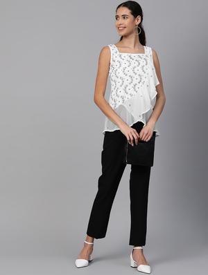 ada hand-embroidered white chikankari ruffle top - 17113586 - Standard Image - 4