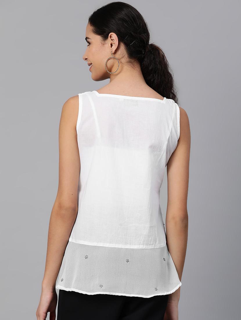 ada hand-embroidered white chikankari ruffle top - 17113586 - Zoom Image - 3