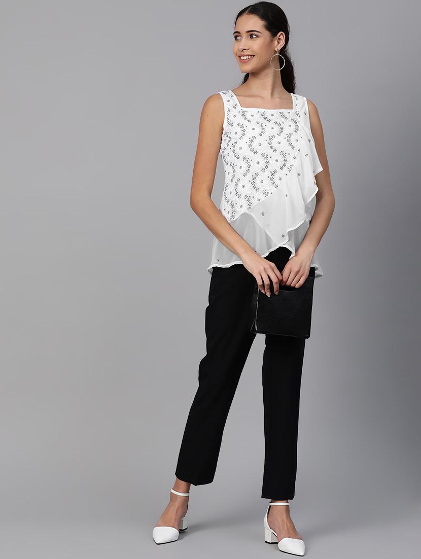 ada hand-embroidered white chikankari ruffle top - 17113586 - Zoom Image - 4