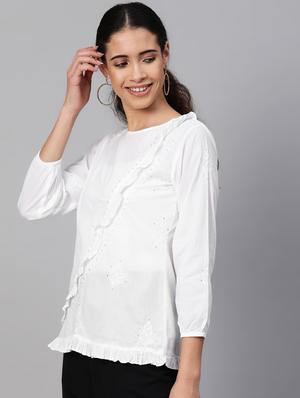 ada hand-embroidered white chikankari ruffle top - 17113587 - Standard Image - 2