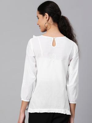 ada hand-embroidered white chikankari ruffle top - 17113587 - Standard Image - 3