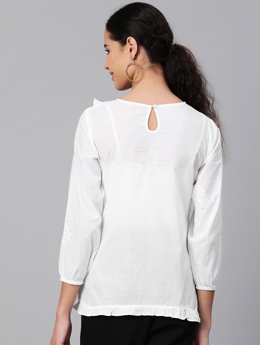 ada hand-embroidered white chikankari ruffle top - 17113587 - Zoom Image - 3