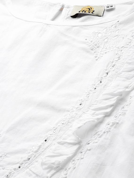 ada hand-embroidered white chikankari ruffle top - 17113587 - Zoom Image - 6