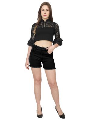 frayed detail denim shorts - 17113594 - Standard Image - 4