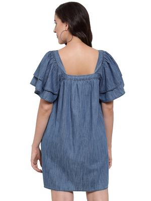flutter sleeves denim dress - 17115719 - Standard Image - 3