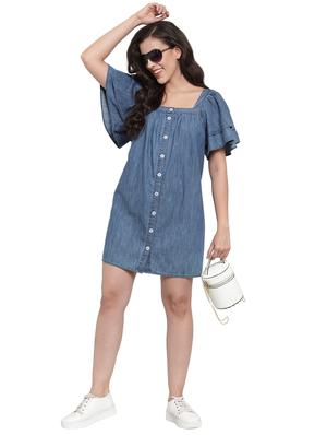 flutter sleeves denim dress - 17115719 - Standard Image - 4