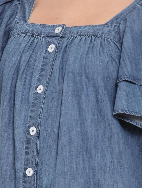 flutter sleeves denim dress - 17115719 - Zoom Image - 5