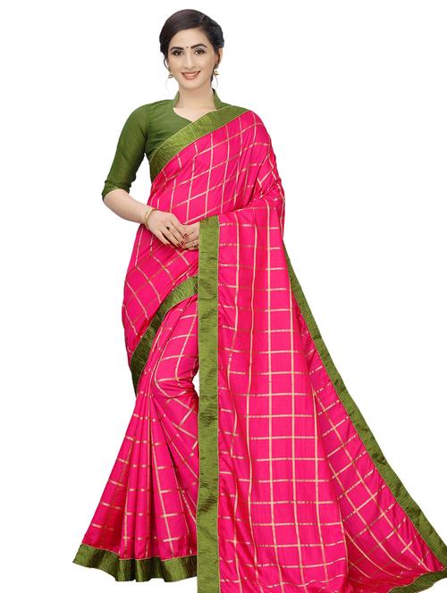 checkered bordered saree with blouse - 17115725 - Standard Image - 1