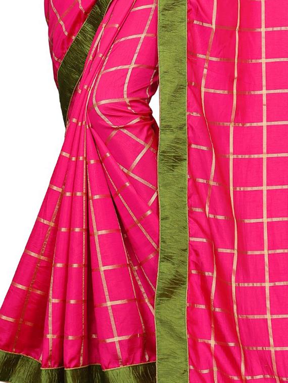 checkered bordered saree with blouse - 17115725 - Zoom Image - 4