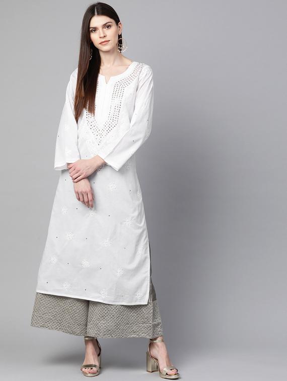chikankari straight kurta - 17115886 - Zoom Image - 1