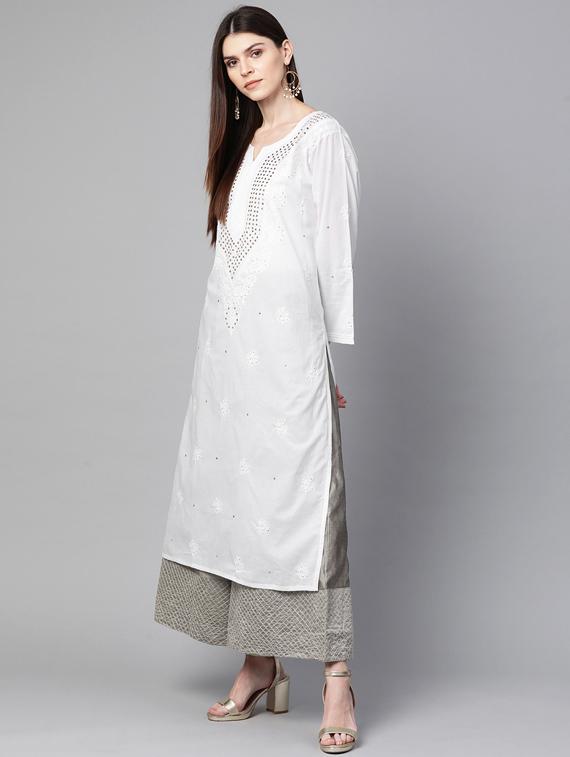 chikankari straight kurta - 17115886 - Zoom Image - 2