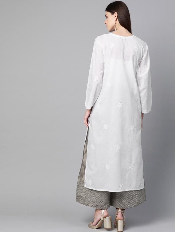 chikankari straight kurta - 17115886 - Zoom Image - 3