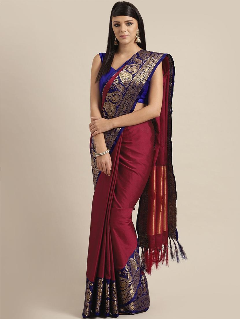 solid kanjivaram saree with blouse - 17116274 - Zoom Image - 1