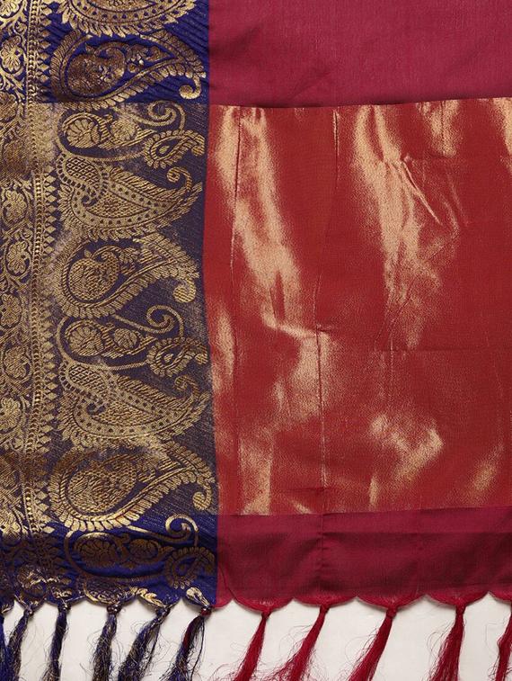 solid kanjivaram saree with blouse - 17116274 - Zoom Image - 5
