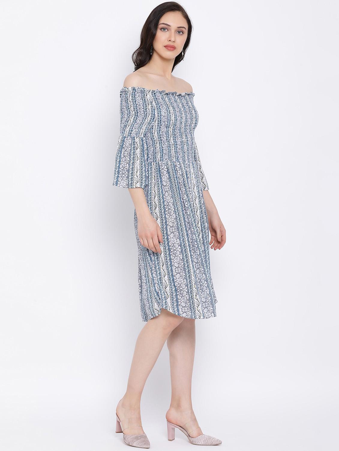 smocked detail floral a-line dress - 17116366 - Zoom Image - 3