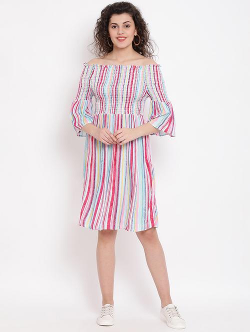 multi colored viscose aline dress - 17116368 - Standard Image - 1