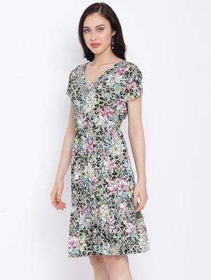 v-neck floral a-line dress - 17116373 - Standard Image - 2