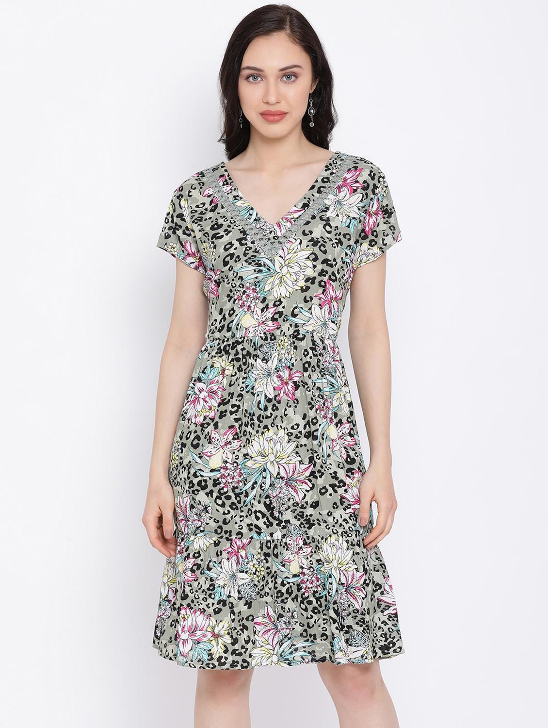 v-neck floral a-line dress - 17116373 - Zoom Image - 1