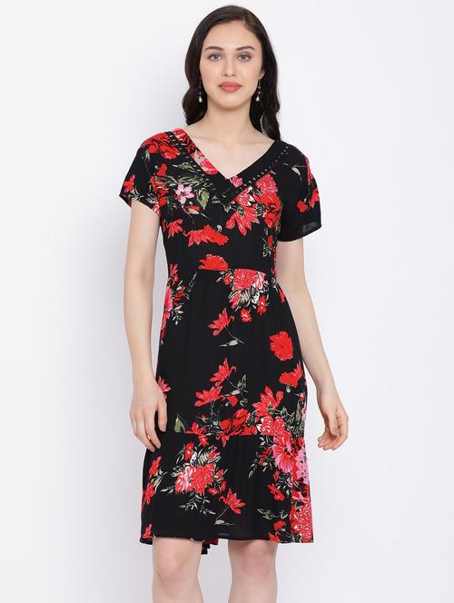 v-neck floral a-line dress - 17116374 - Standard Image - 1